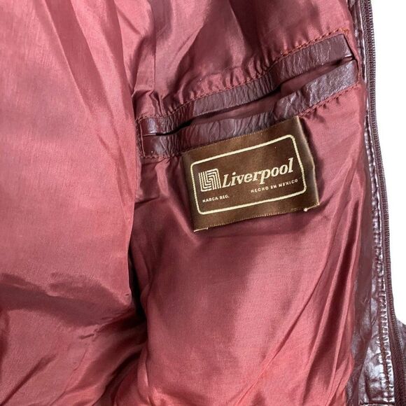 Vintage 70s 80s Leather Bomber Jacket L Maroon Red Zip Snap Elastic Waist - Picture 7 of 7